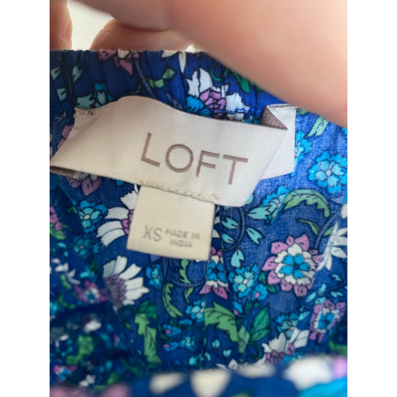 LOFT Blue Floral Smocked Maxi Dress Cottagecore Romantic Garden XS Wedding Party - Picture 6 of 8